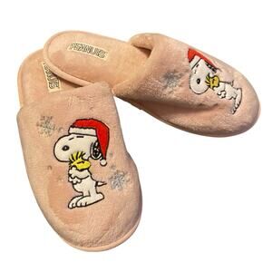 Pink Snoopy & Woodstock Christmas Holiday Soft Slippers – Size M (7/8)